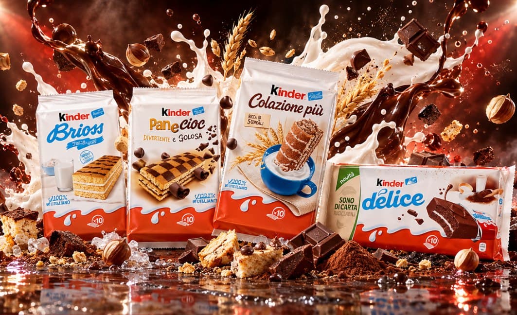 Kinder Italia Backwaren Brioss, Panecioc, Colazione più und Delice